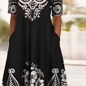 Black and White Woman Elegant Floral Dress Size XXL